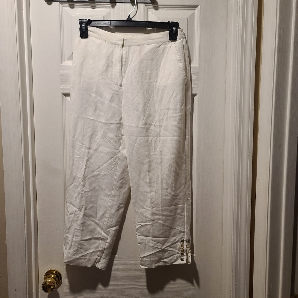 Women's White Cropped Pants (BR1) - Picture 1 of 5